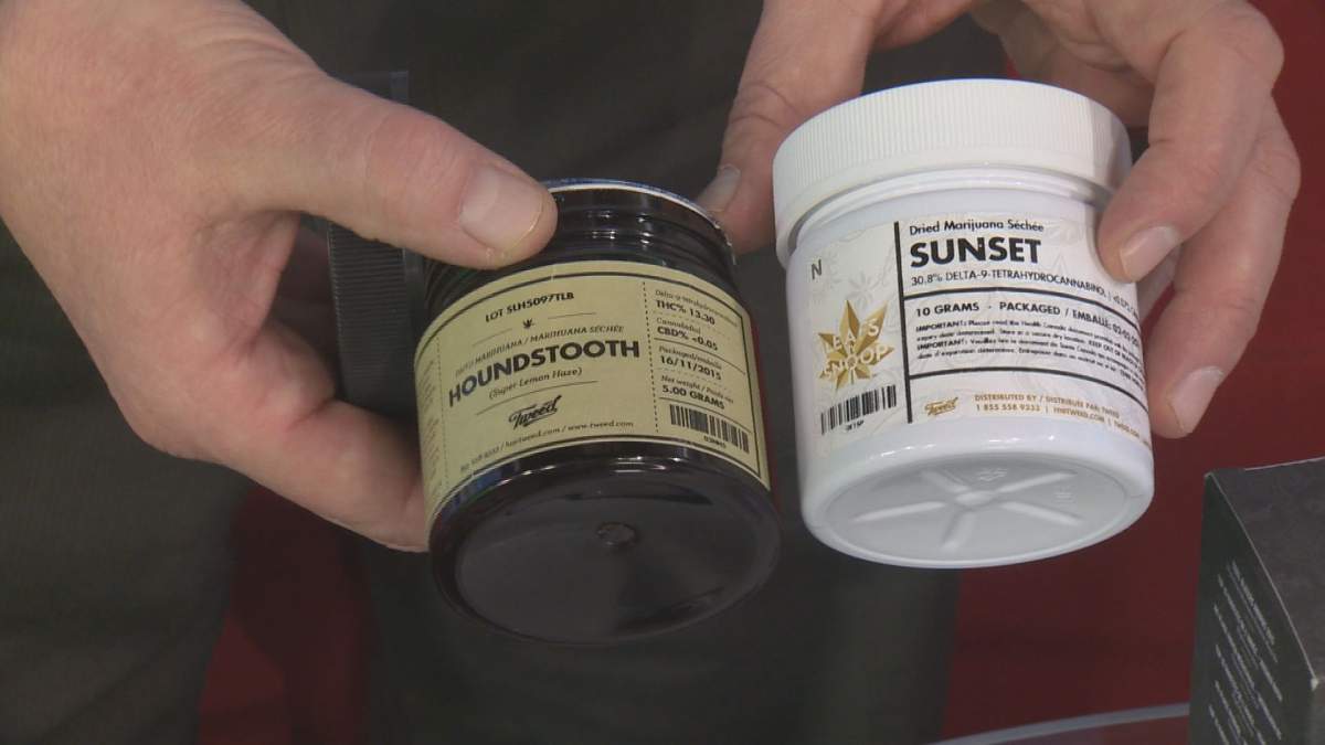 Jeff Mooij shows commercial cannabis packaging.