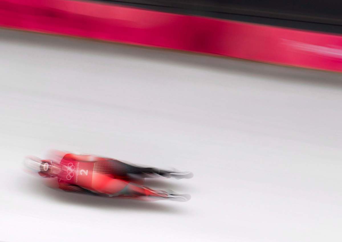 Canadian luger Alex Gough, of Calgary, speeds down the track during a training run at the Olympic sliding centre prior to the start of the Pyeongchang 2018 Winter Olympic Games in South Korea, Thursday, Feb. 8, 2018. THE