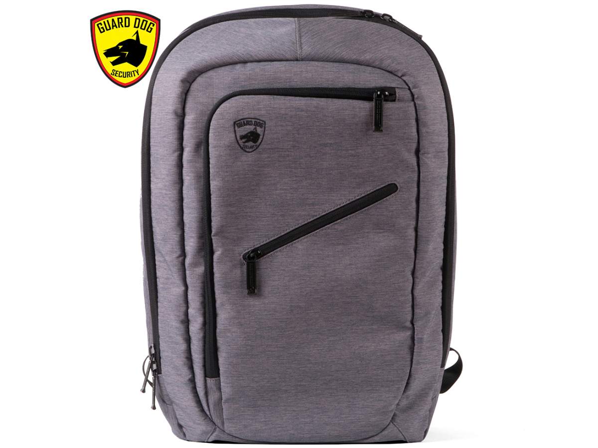 The Guard Dog Security bulletproof backpack features a built-in charging bank and
