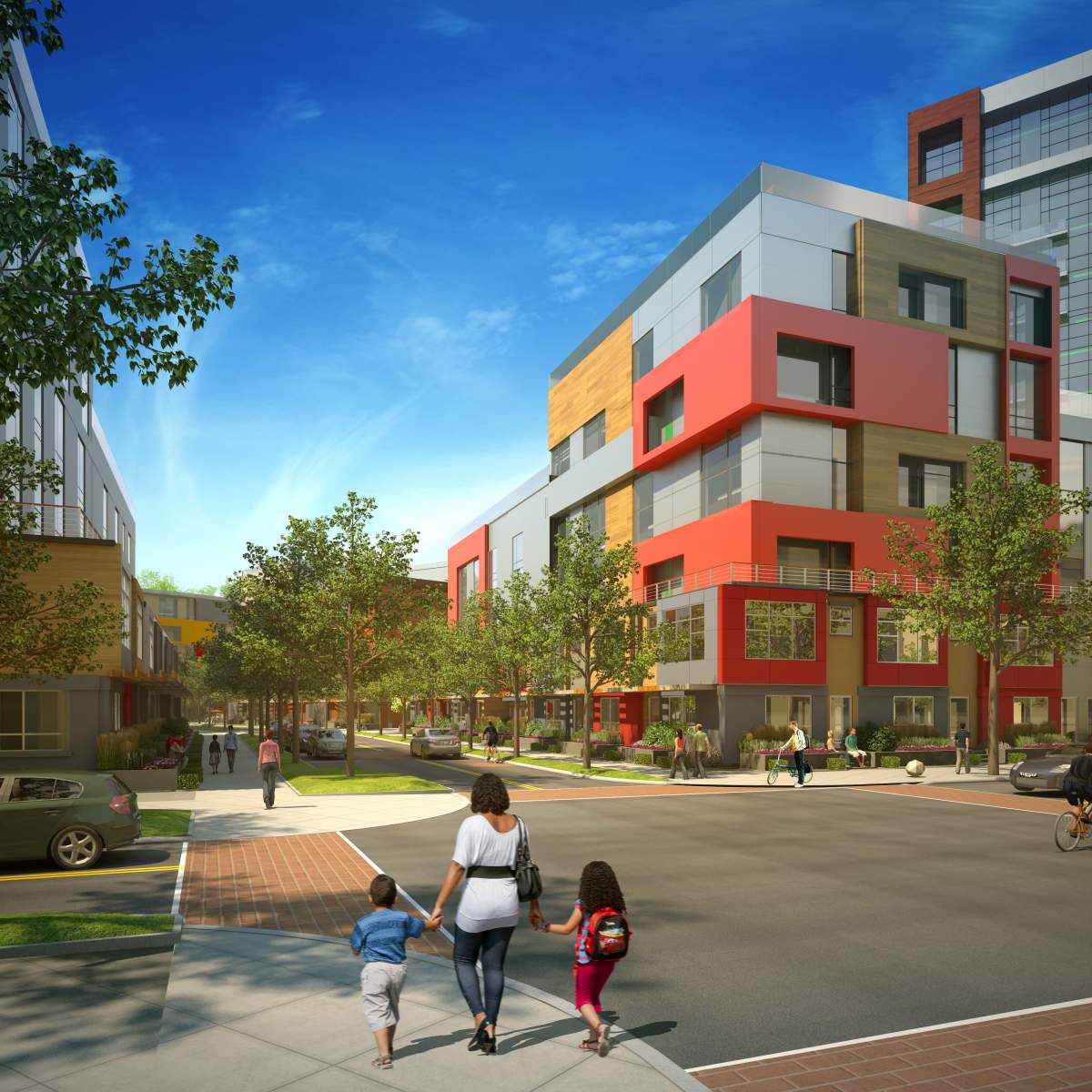 Renderings from the City of Edmonton of what the development on the Muttart Lands, south of the Stadium LRT Station between the LRT corridor and 84 Street, could look like.