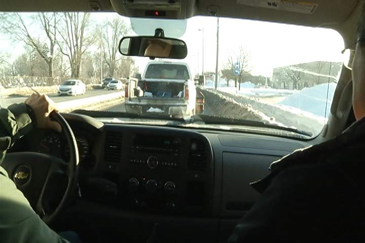 Peterborough police stopped this pickup truck after they said they spotted the driver using a cellphone.