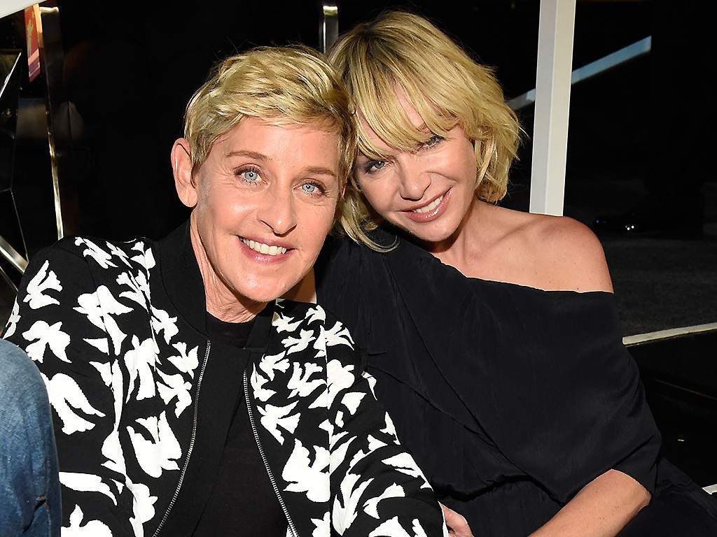 Ellen DeGeneres (L) and Portia de Rossi attend the 2017 MTV Video Music Awards at The Forum on August 27, 2017 in Inglewood, Calif.