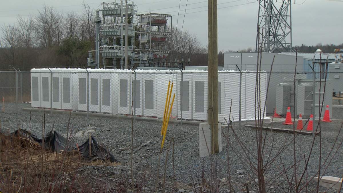 Nova Scotia Power’s electrical substation in Elmsdale, N.S., pictured with its new Tesla Powerpack system on Feb. 8, 2018.