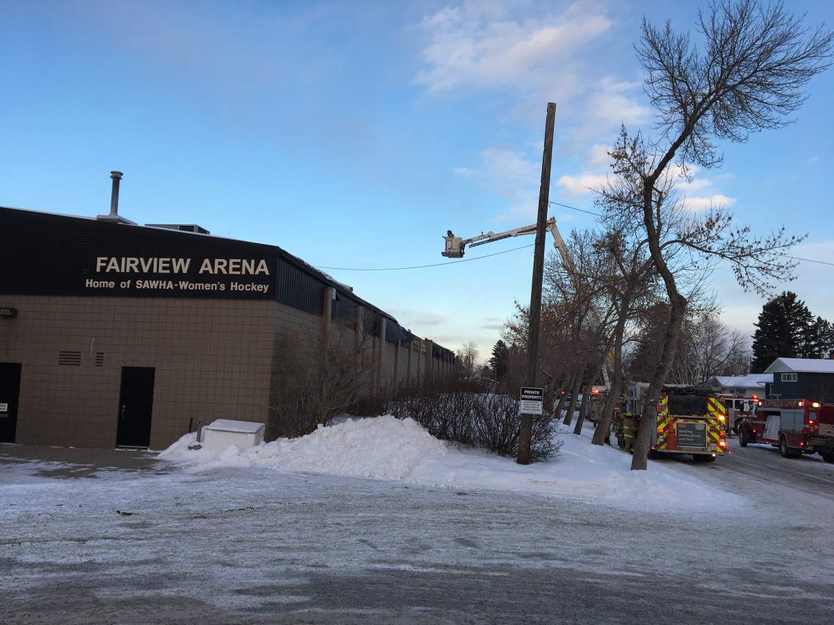 Calgary fire crews on the scene of a roof collapse at the Fairview Arena on Feb. 20.