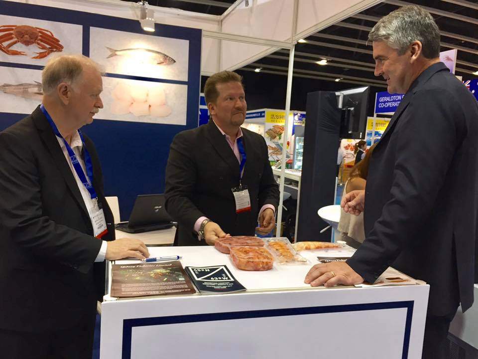 Nova Scotia Premier Stephen McNeil (right) and Nova Scotia Fisheries Minister Keith Colwell (left) is pictured at the Seafood Expo Asia in Hong Kong.