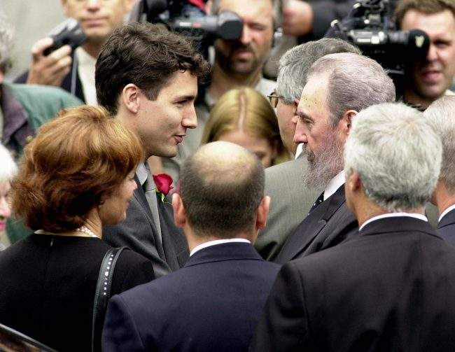 Cuban President Fidel Castro greets Justin Trudeau after arriving at the Notre Dame Basilica for Pierre Trudeau's state funeral, Oct. 3, 2000. 


