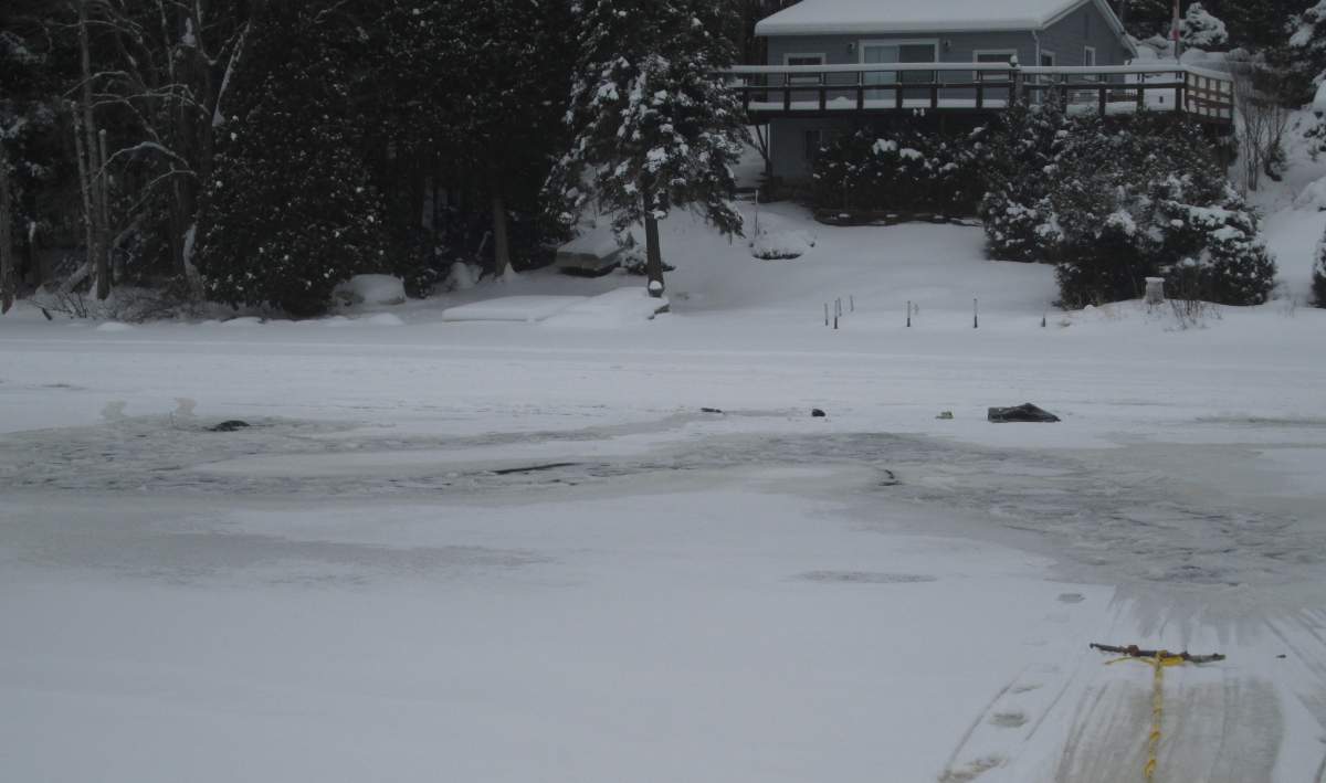 Two people were rescued from Birch Narrows after going through the ice early Friday morning in Haliburton.