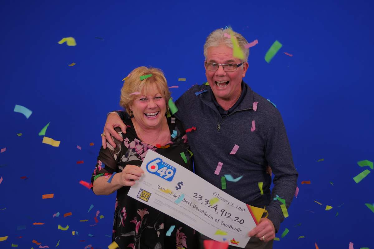 Sandra and Robert Donaldson of Smithville won $23.3 million on Lotto 6-49.