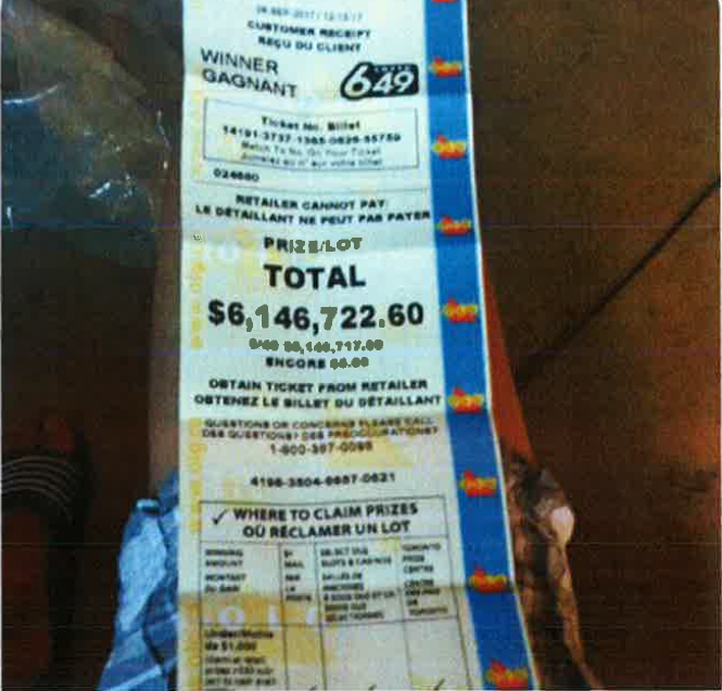 A photo of the Lotto 649 in question was included in the statement of claim.
