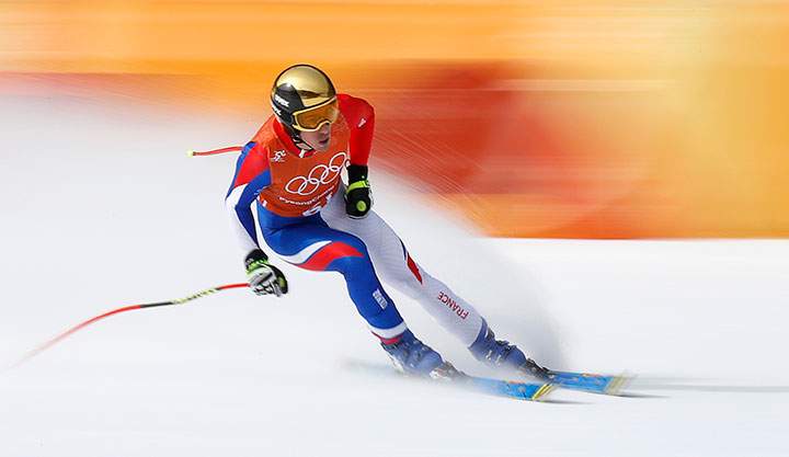 Victor Muffat-Jeandet of France trains during the men’s downhill at the Jeongseon Alpine Centre, Pyeongchang, South Korea on Feb. 10, 2018.