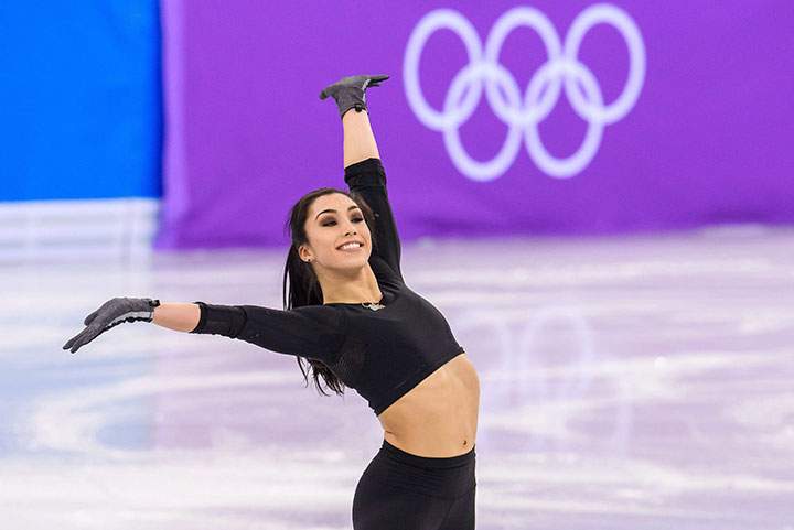 Canada’s Gabrielle Daleman trains during figure skating practice ahead of the Pyeongchang 2018 Winter Olympic Games at Gangneung Ice Arena on February 8, 2018 in South Korea.