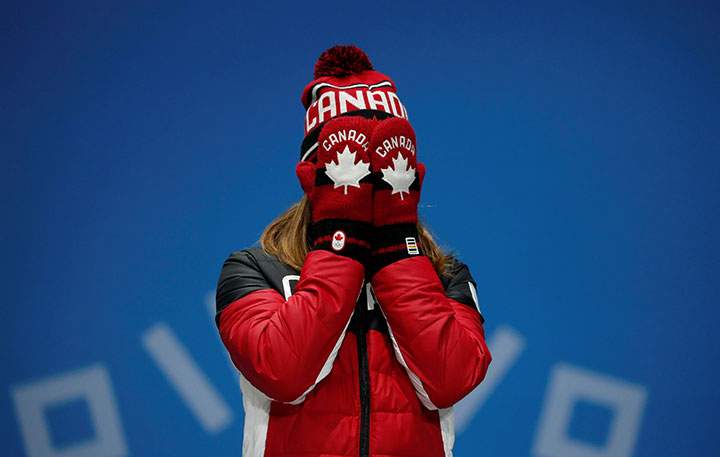 Canada’s speedskating bronze medallist Kim Boutin pictured at the Medals Plaza in Pyeongchang, South Korea on Feb. 14, 2018.