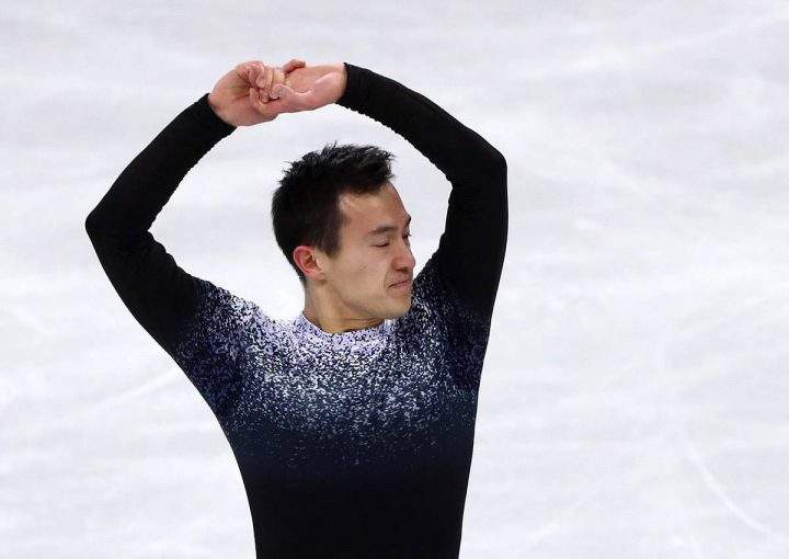 Canada’s Patrick Chan performs in the Men Single Skating Short Program Team Event at the 2018 Winter Olympic Games at Gangneung Ice Arena.