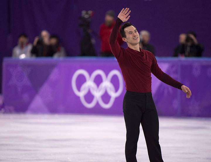 Canada's Patrick Chan reacts after his men's free skate at the Pyeonchang Winter Olympics, February 17, 2018 in Gangneung, South Korea. 
