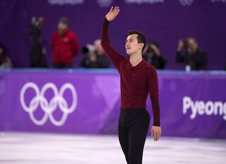 Canada’s Patrick Chan reacts after his men’s free skate at the Pyeonchang Winter Olympics, Feb. 17, 2018 in Gangneung, South Korea.