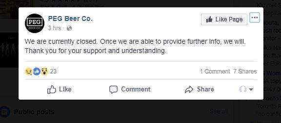 This message appeared on the company’s Facebook page Thursday.