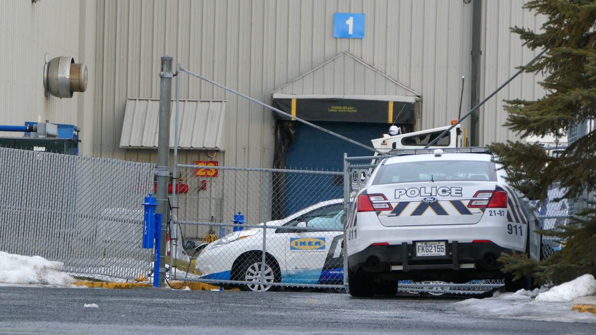 Longueuil police investigate a mysterious white substance found in a Brossard dumpster on Wednesday, Feb. 21.