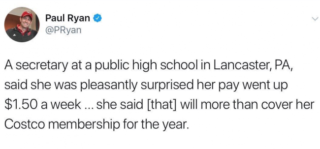Paul Ryan deletes tweet using secretary’s $1.50 weekly raise to highlight GOP tax plan - image