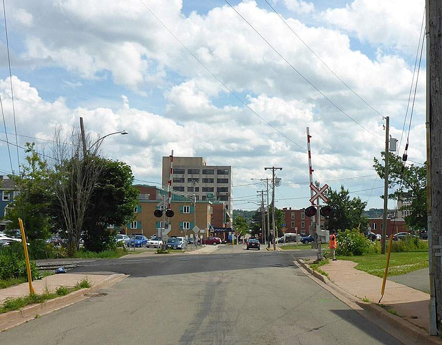 Robinson Street public crossing looking towards Main Street in Moncton.