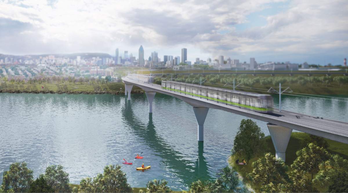 Architectural renderings of different stations and engineering works of Montreal’s Réseau express métropolitain (REM).