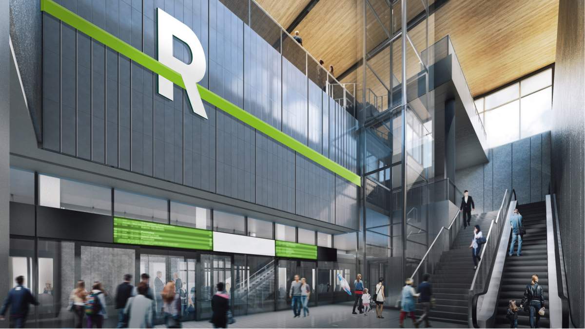 Architectural renderings of different stations and engineering works of Montreal's Réseau express métropolitain (REM).