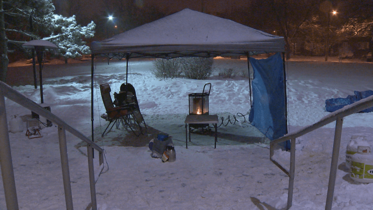 Camping out at Royal Vale school ahead of Monday morning registration. Billy Shields/Global News