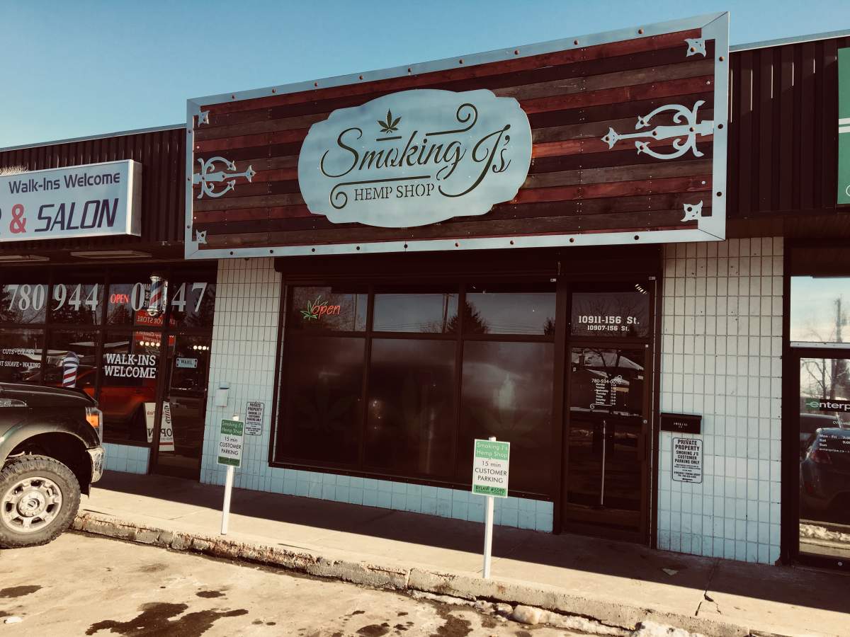 Smoking J’s Hemp Shop on 156 Street near 109 Avenue was raided by police in early February. Photo taken February 28, 2018.