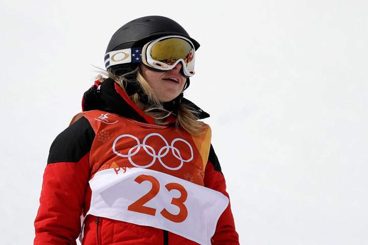 Elizabeth Marian Swaney, of Hungary, finishes her run during the women’s halfpipe qualifying at Phoenix Snow Park at the 2018 Winter Olympics in Pyeongchang, South Korea, Monday, Feb. 19, 2018.