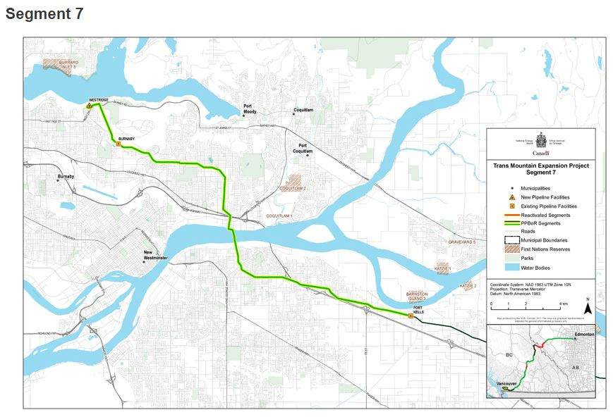 The section of the Trans Mountain pipeline which would go through Burnaby, B.C.