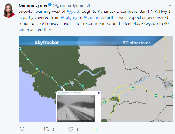 Highway conditions west of Calgary on Saturday, Feb. 3, 2018.