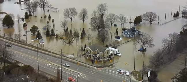 Drone footage from the London Police Service shows flooding at the Waltzing Weasel on Wednesday, Feb 21, 2018.
