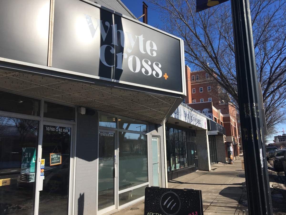 The Whyte Cross Dispensary on Whyte Avenue near 107 Street was raided by police in early February. Photo taken February 28, 2018.