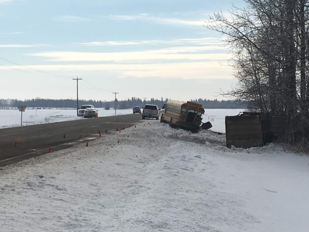 AHS said a teenage girl was pronounced dead at the scene of a crash involving a school bus near Redwater on March 7, 2018.