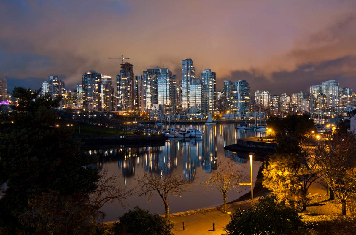 Apartment buildings in downtown Vancouver, on the north shore of False Creek, Vancouver, B.C.