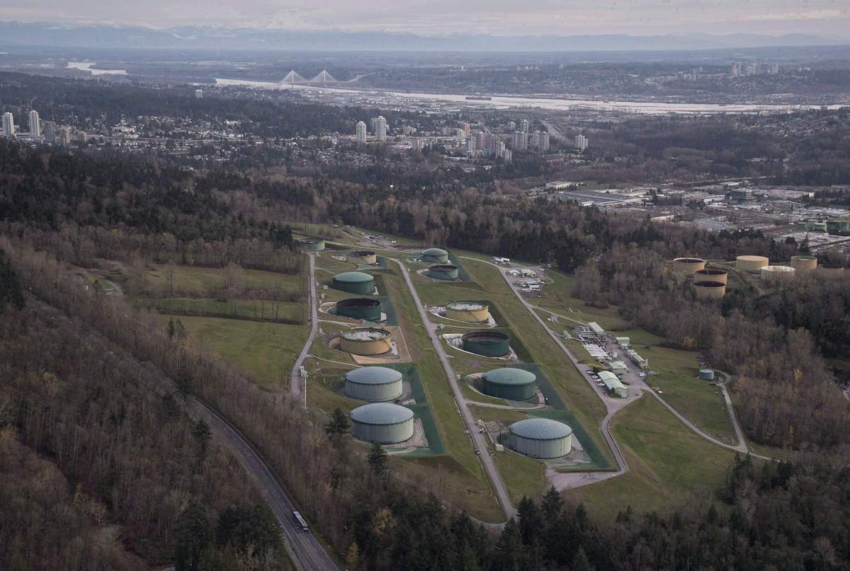 Kinder Morgan Trans Mountain Expansion Project’s oil storage tank farm is seen in Burnaby, B.C., on Friday, Nov. 25, 2016.