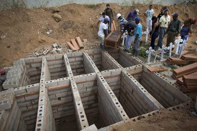 Relatives carry the coffin containing the remains of Jose Manuel Perez, 28, to his burial site at the municipal cemetery in Valencia, Venezuela, on Friday, March 30, 2018.



