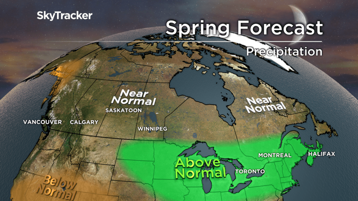 Parts of Ontario, Quebec and the Maritimes will see above-normal precipitation this spring.