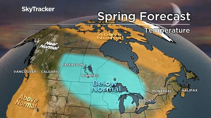Some areas of Canada will experience lower-than-average temperatures this spring, and others will be warmer than usual.
