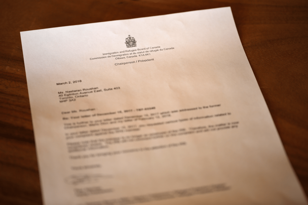 Letter from IRB acting chairperson, Paul Aterman, to lawyer Nastaran Roushan, March 2, 2018