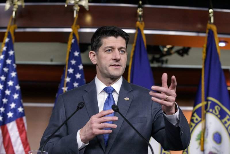 Speaker of the House Paul Ryan, R-Wis., speaks during a news conference about the massive government spending bill moving through Congress, on Capitol Hill in Washington, Thursday, March 22, 2018.