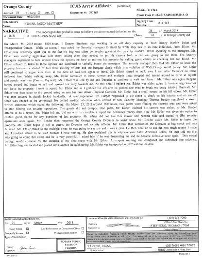 The second page of the report relating to the arrest of Jason Ethier.