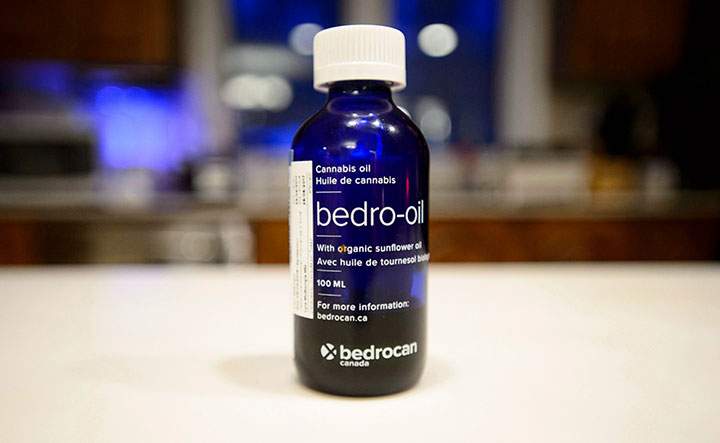 A bottle of cannabis oil with organic sunflower oil pictured on December 18, 2017.
