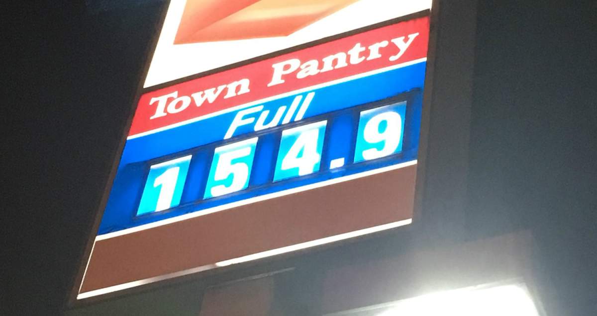 The price of gas at a Chevron station at Westminster Highway and No. 2 Road in Richmond on March 19, 2018.