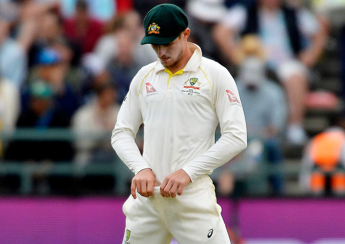 Cameron Bancroft of Australia adjusts the front of his trousers during day 3 of the 3rd Sunfoil Test match between South Africa and Australia at PPC Newlands on March 24, 2018 in Cape Town, South Africa.