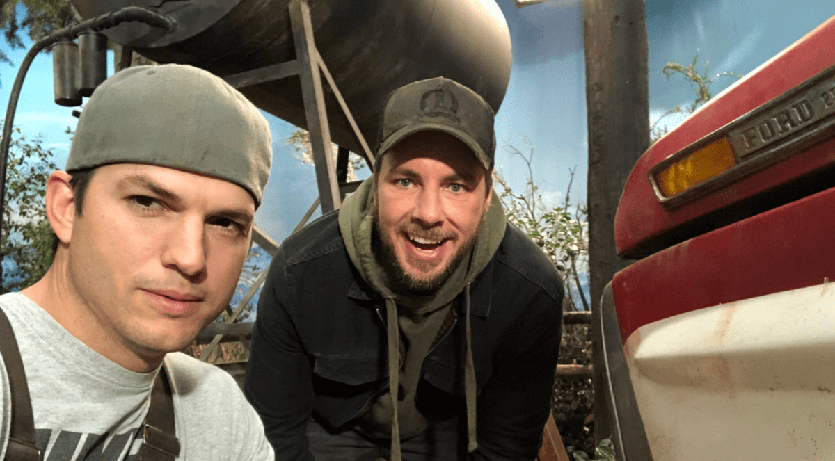 Ashton Kutcher and Dax Shepard on the set of 'The Ranch.'.