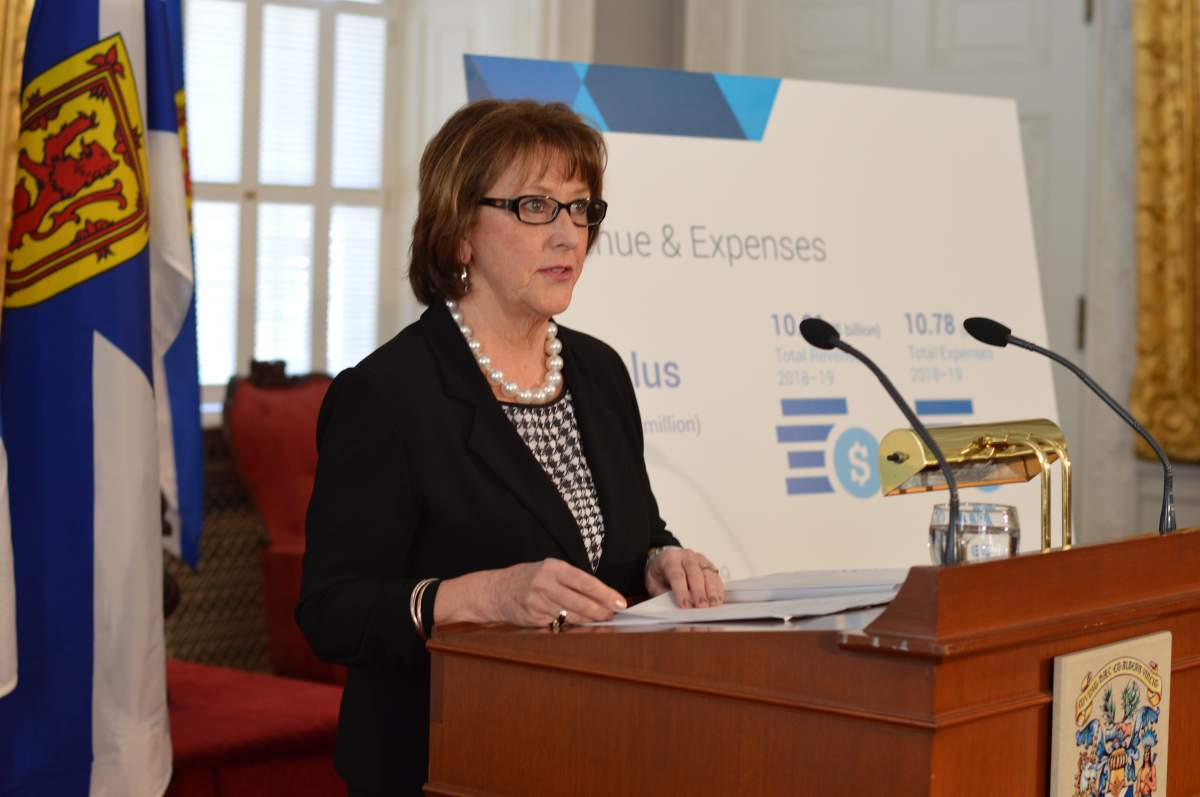 Nova Scotia Finance Minister Karen Casey presents the 2018-2019 budget on March 20, 2018.