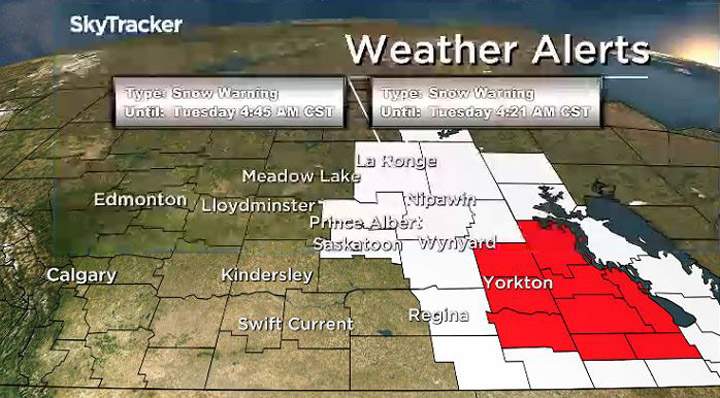 Environment Canada says another 5 to 15 cm of snow is expected in parts of Saskatchewan already walloped by up to 30 cm of snow.