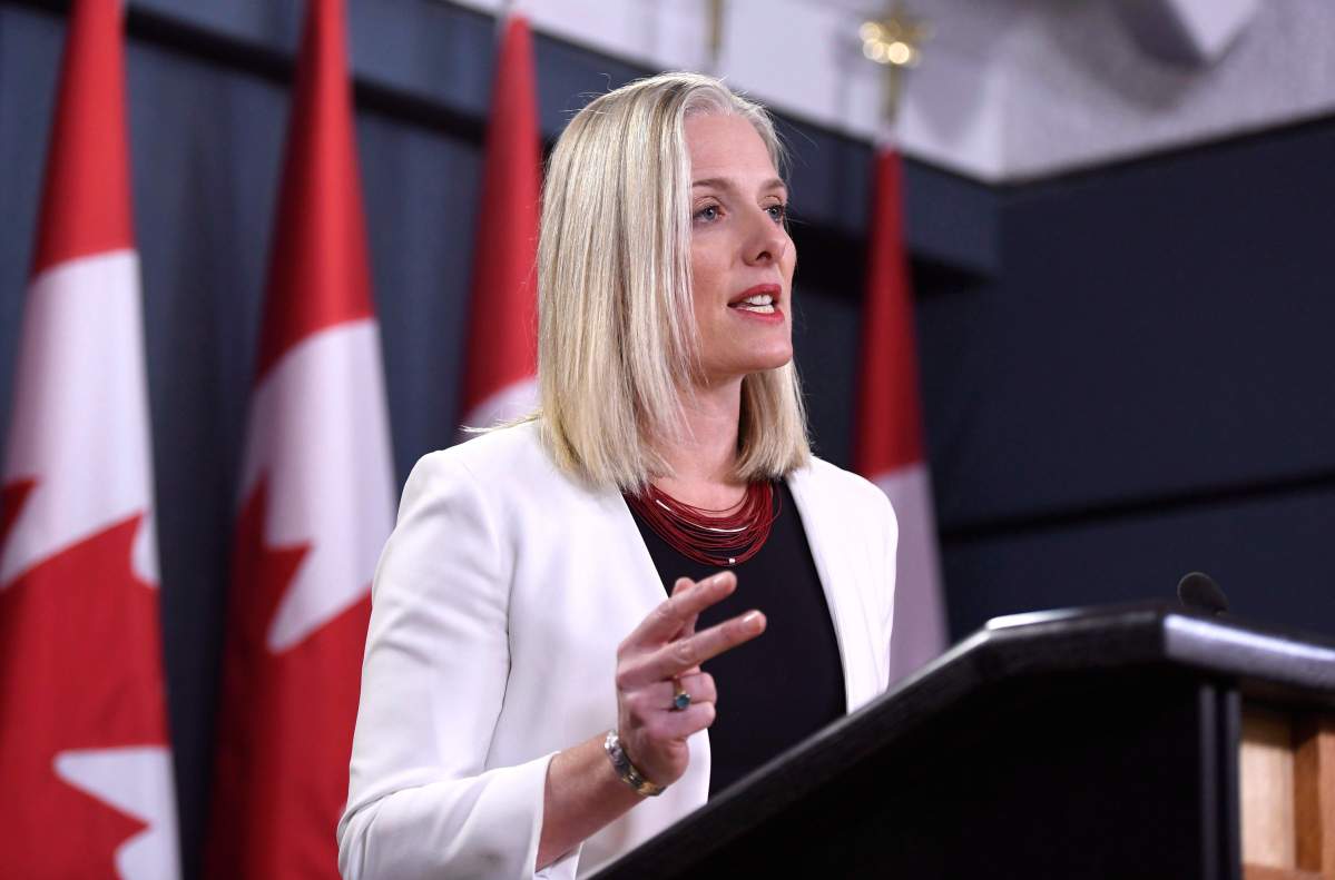 Minister of Environment and Climate Change Catherine McKenna speaks during a press conference on the government's environmental and regulatory reviews related to major projects, in the National Press Theatre in Ottawa on Thursday, Feb. 8, 2018. 
