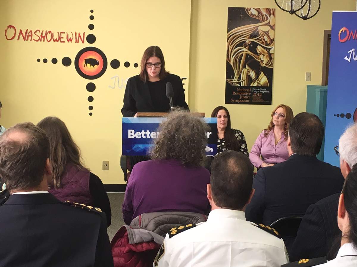 Justice Minister Heather Stefanson was in Winnipeg Friday to roll out a plan aimed at improving Manitoba's criminal justice system.