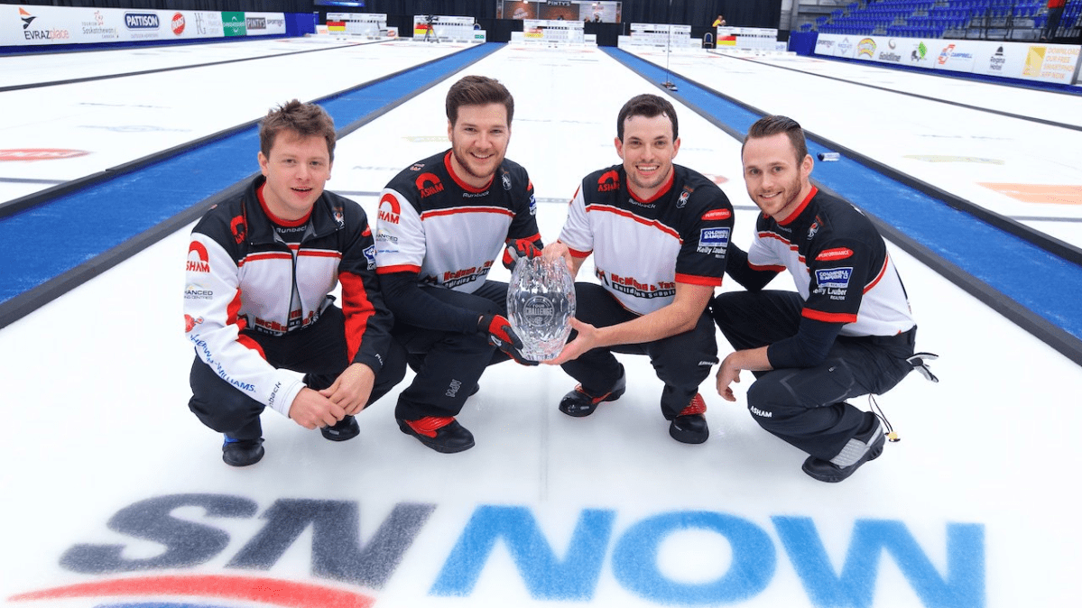 Team Jason Gunnlaugson looks to grab a double first. They will play Team McEwen in the inaugural Wild Card Game to claim their first Brier appearance while representing the first men’s wild card team. L-R Skip Jason Gunnlaugson, third Alex Forrest, second Ian McMillan and lead Connor Niegovan.